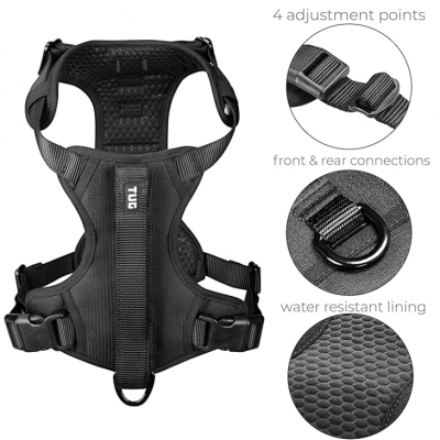 TUG Dog Harness with 2 Leash Connection Points, Handle